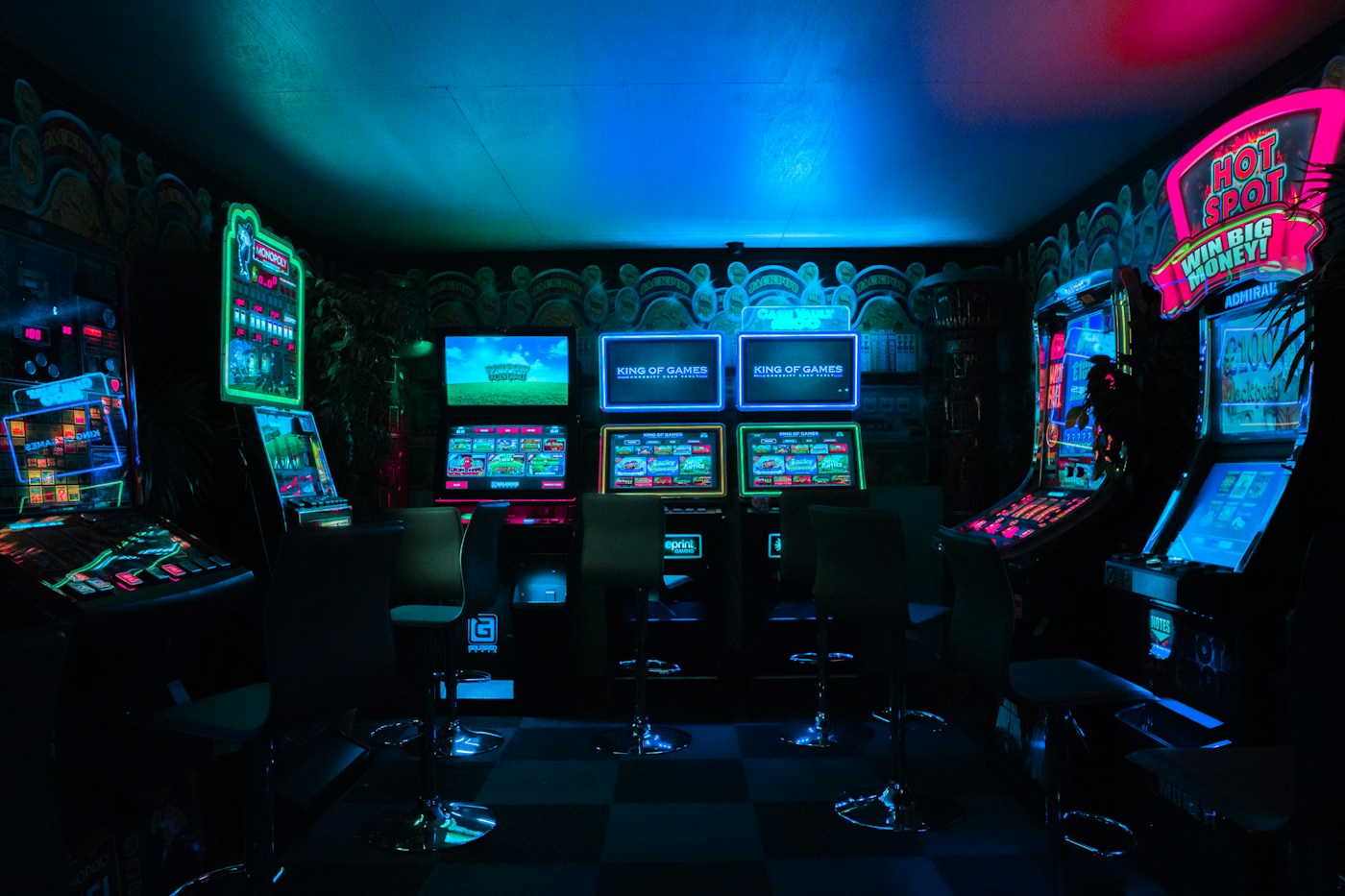 Gaming screens and equipment in an indoor gaming space